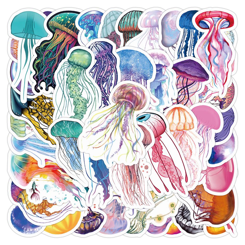 50-Piece Cartoon Jellyfish Stickers for Phone Cases, Notebooks, and Water Bottles - Waterproof and Decorative.
