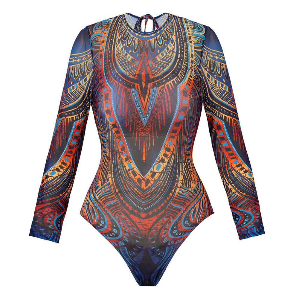 2025 Long Sleeve Sheer Sun Protection One-Piece Set Swimsuit Women Sexy Rash Guard Swimwear Bodysuit Beachwear With Coverup