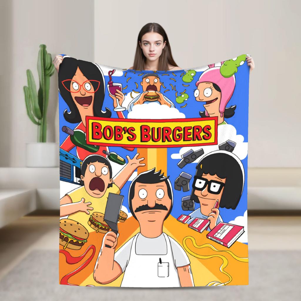 Super Warm Blankets Camping Anime Bobs Funny B-Burgers Throw Blanket Movie Flannel Bedspread For Home Decor Trend Sofa Bed Cover