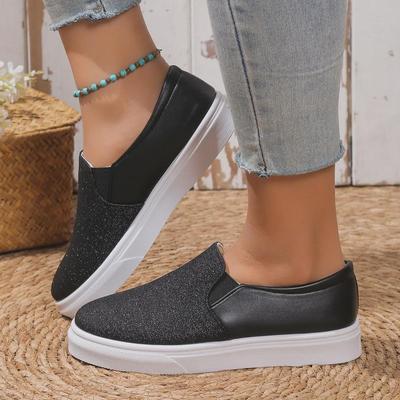 Sommer 2023 Damen Freizeitschuhe: Große Größe, Runde Zehenpartie, Pailletten-Ballerinas mit elastischer Passform