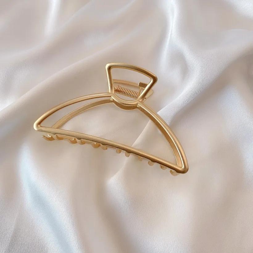 New Korea Trendy Geometric Square Gold Color Stainless Steel Hair Claw Cross Hairclip Hairpin Headwear Women Hair Accessories