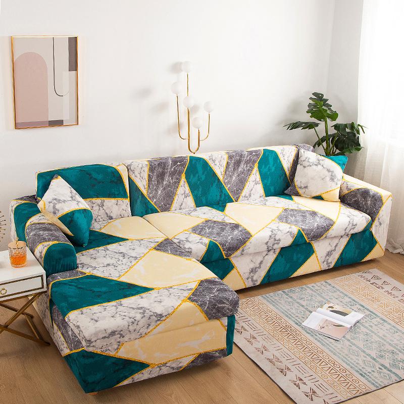Geometric Elastic Sofa Cover Slipcovers L-Shaped Corner Sofa Couch Cover Armchair Sofa Cover 1/2/3/4 Seater for Living Room 1PC