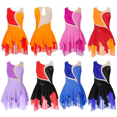Kinderen Meisjes Kunstschaatsen Jurk Mouwloos Glanzend Strass Dans Turnpakje Gymnastiek Ballet Ballroom Danskleding