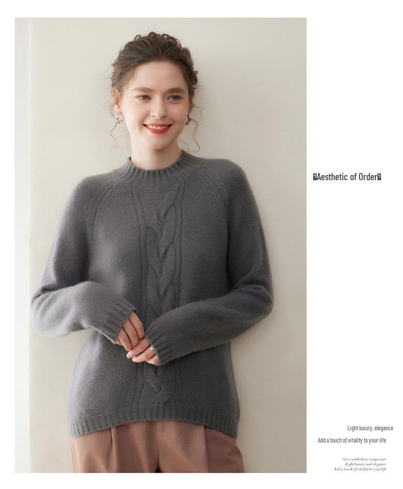 High Neck Cashmere Women's Cable Knit Pullover Sweater - Autumn/Winter Style