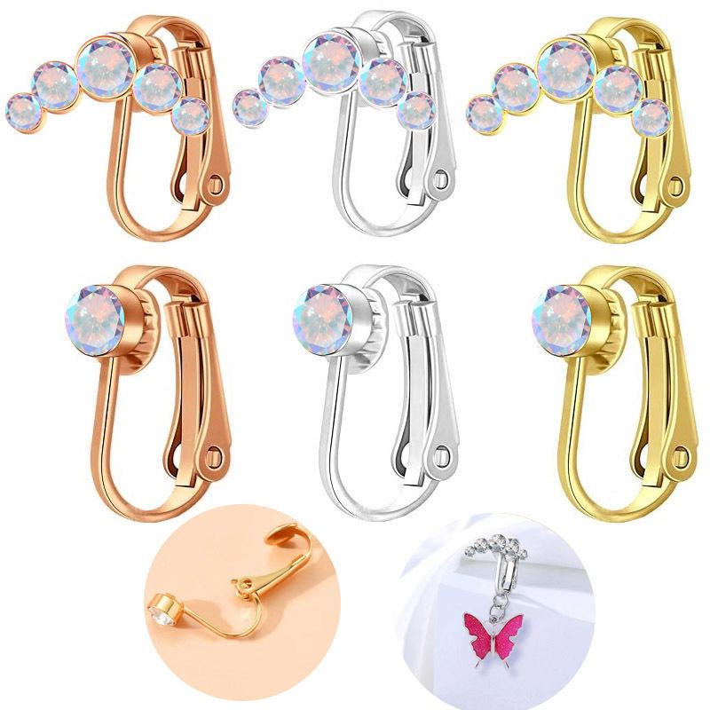 Faux Fake Belly Ring U-Shaped Stainless Steel Color Zircon Navel Clip For Women Sexy Non-Piercing Body Jewelry