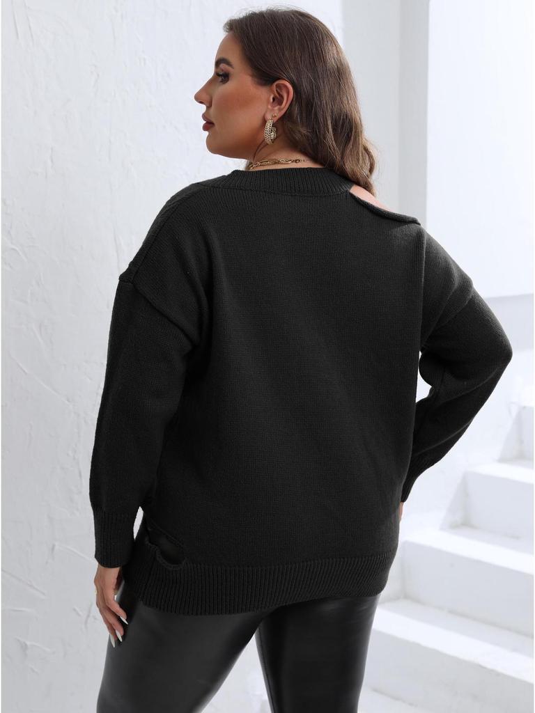 Women's Plus Size Off-the-Shoulder Knit V-Neck Sweater - Autumn & Winter Collection