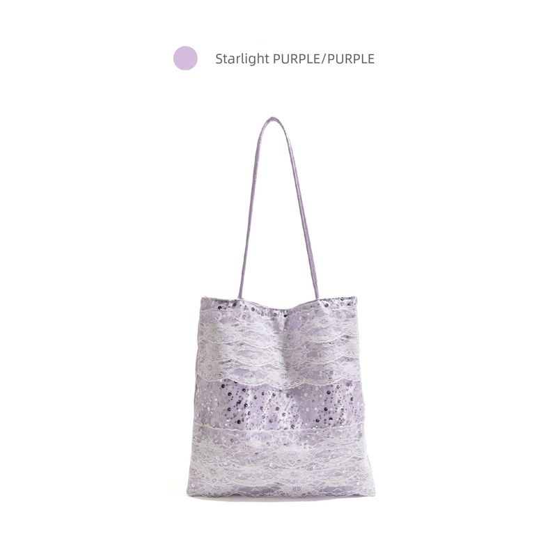 

Ckkui Fresh Purple Nylon Bag Sequin Stitching Stylish Handbag Idle Style Shoulder Tote Bag Starlight Purple