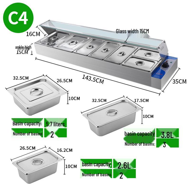 Stainless Steel Insulated Electric Bain Marie with Glass Cover and Temperature Control for Food Display and Warming