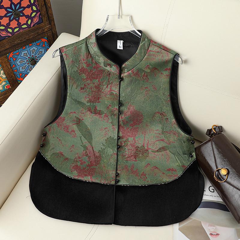 

Elegant Chinese Style Round Neck Vest Jacket for 50+ Women - Tang Suit Spring/Autumn Cape Top XL (90-105jin)