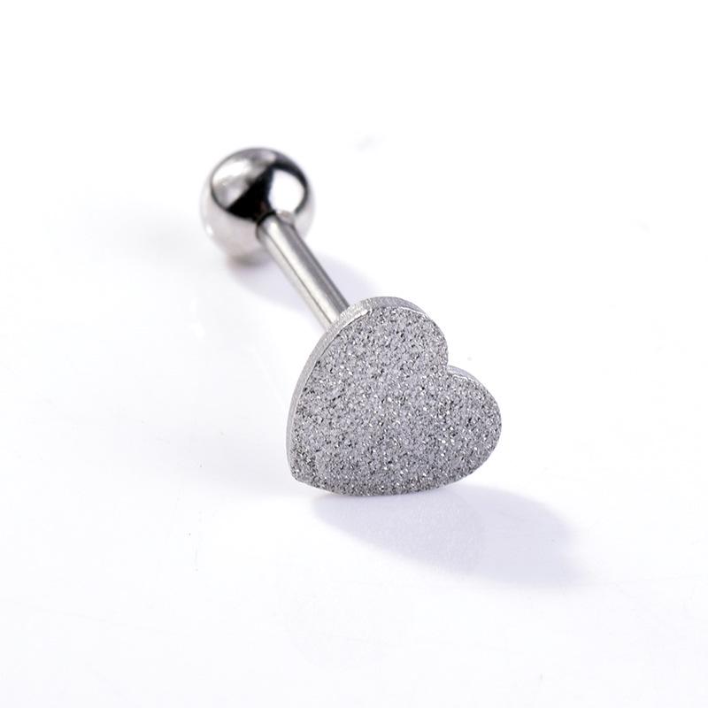 European/American Stainless Steel 14G Frosted Love Tongue Ring Set - New Body Piercing Jewelry