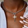 Simple Stainless Steel Round Hollow Pendant Necklace for Women Unique Metal Cuban Chain Clavicle Chain Fashion Party Jewelry