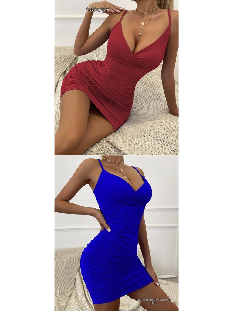 Women's European & American Sexy V-Neck Bodycon Sling Dress - Summer Style