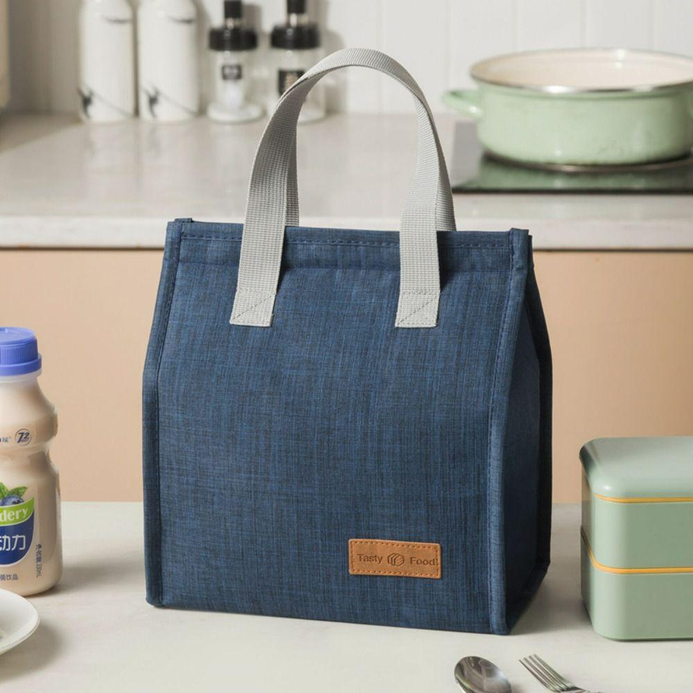 Solid Color Thermal Breakfast Organizer Tote Canvas Lunch Bag Food Hand Bags Waterproof Lunch Bag