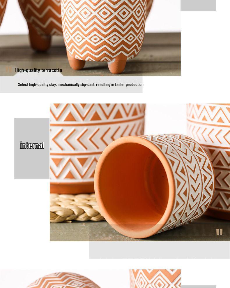 Red Clay Breathable Minimalist Terracotta Flower Pot with Feet for Succulents and Pothos - Round Design, Free Shipping
