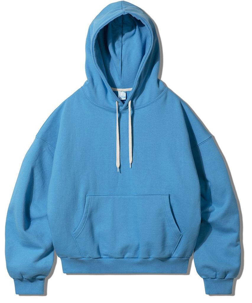 Oversized Heavy Fleece Plain Balloon Sweat Hoodie - Blue
