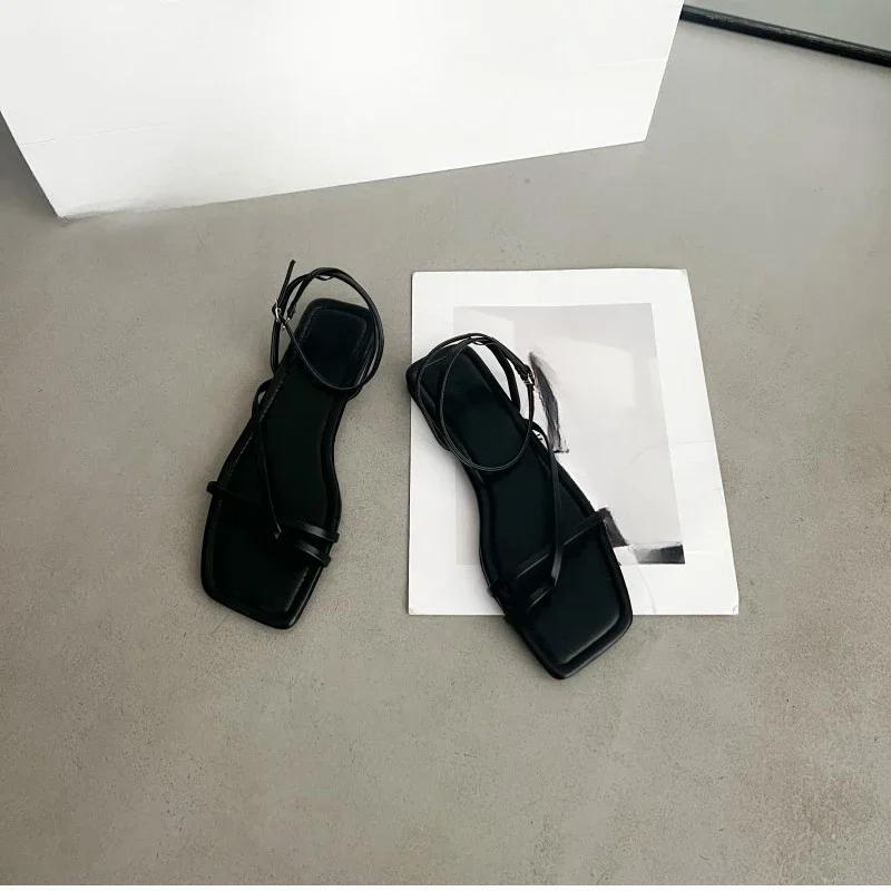 2025 New Women Sandal Fashion Open Toe Narrow Band Ladies Elegant Gladiator Shoes Outdoor Dress Flats Sandalias