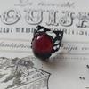 Gothic Black Hollow Out Metal Red Black Glass Crystal Adjustable Opening Wide Rings for Women Men Retro Finger Jewelry Accessory