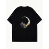 Oversized T Shirt Dress Black Moon And Cityscape Print Casual Streetwear For Women