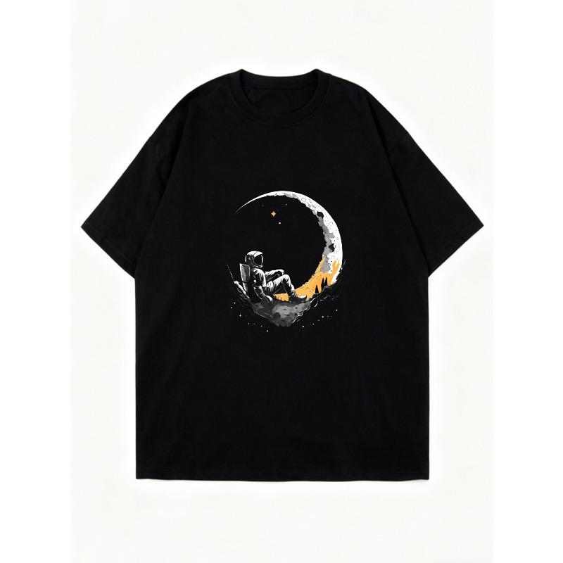 Oversized T Shirt Dress Black Moon And Cityscape Print Casual Streetwear For Women