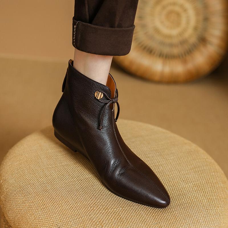 Fashion NEW Autumn Women Boots Genuine Leather Shoes for Women Pointed Toe Low Heel Shoes Elegant Zipper Ankle Boots Soft Modern Boots