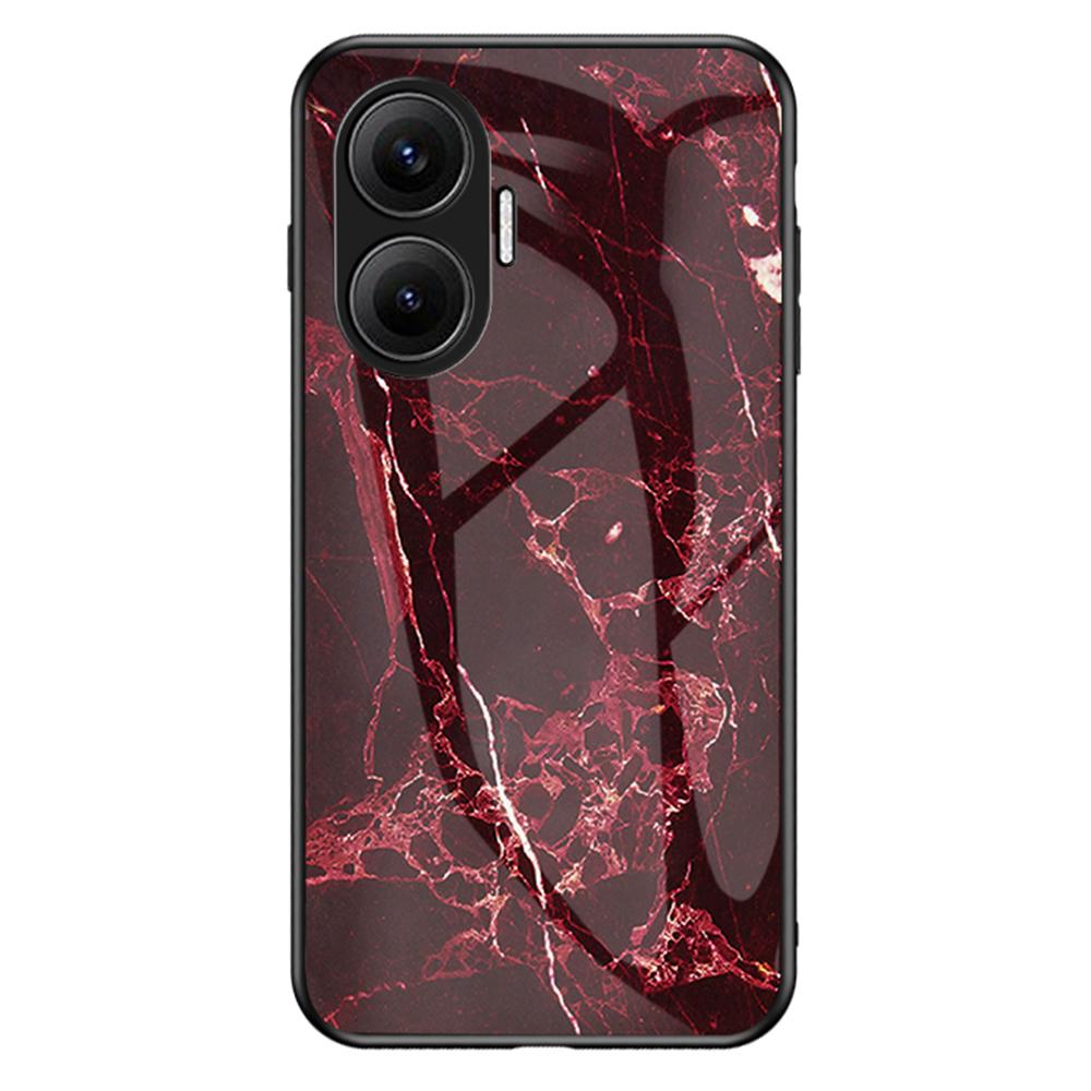 

For Xiaomi Poco F7 5G/Redmi Turbo 4 Pro 5G Case Marble Pattern Tempered Glass+PC+TPU Protective Phone Cover Blood Red Marble