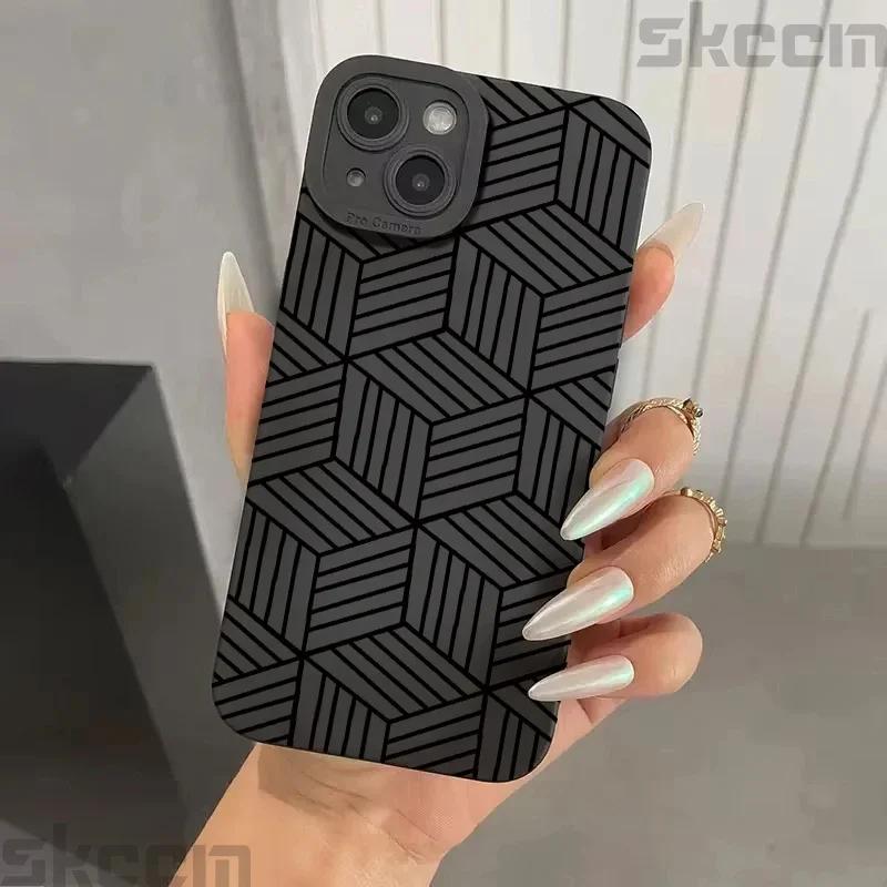 Creative Geometric Line Pattern Phone Case For iPhone 11 12 13 14 15 16 Pro Max XS X XR 7 8 16 Plus Mini Shockproof Cover