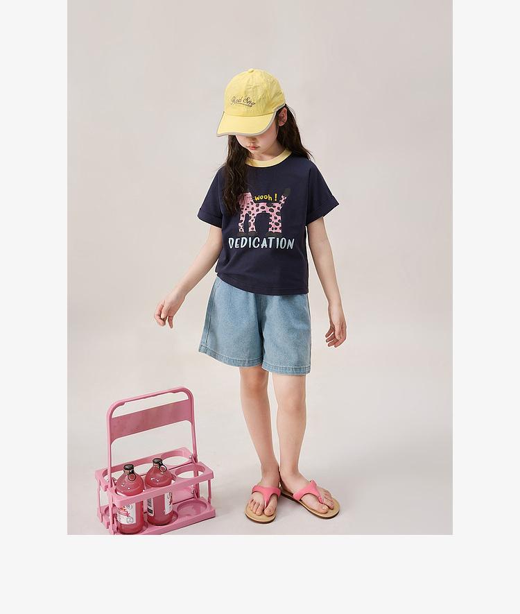 LUSON Children's Clothing Girls' Summer Fashion Shoulder Sleeve T-shirt