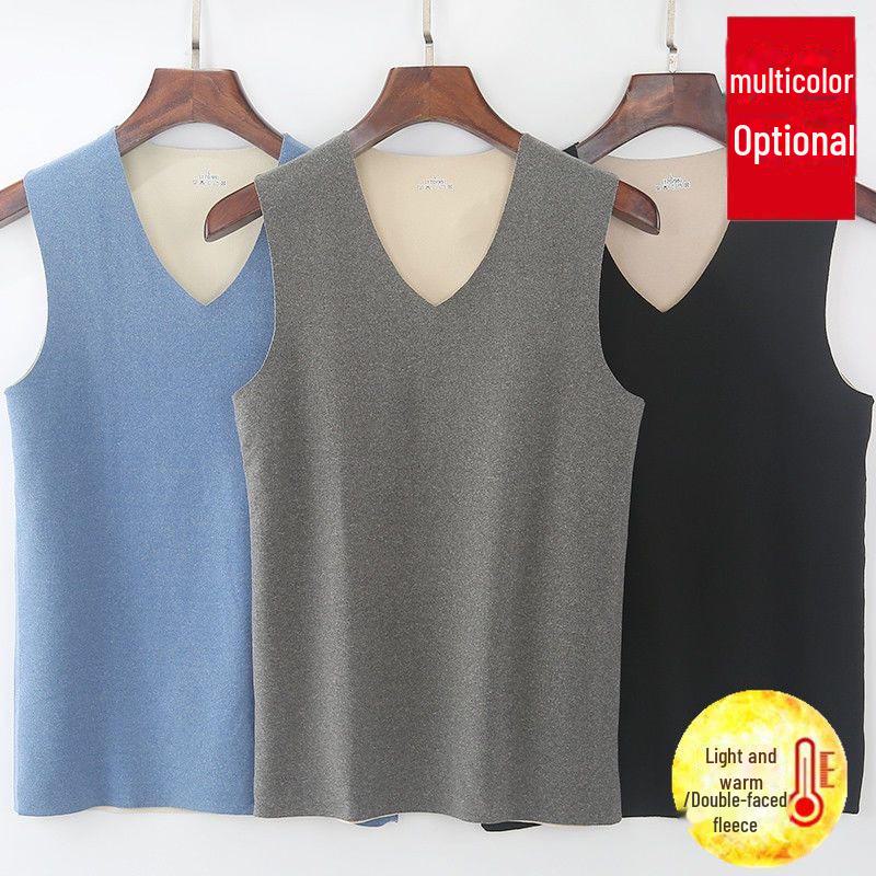 Męski bezszwowy dwustronny aksamitny ciepły bezrękawnik z drapanym spodem.