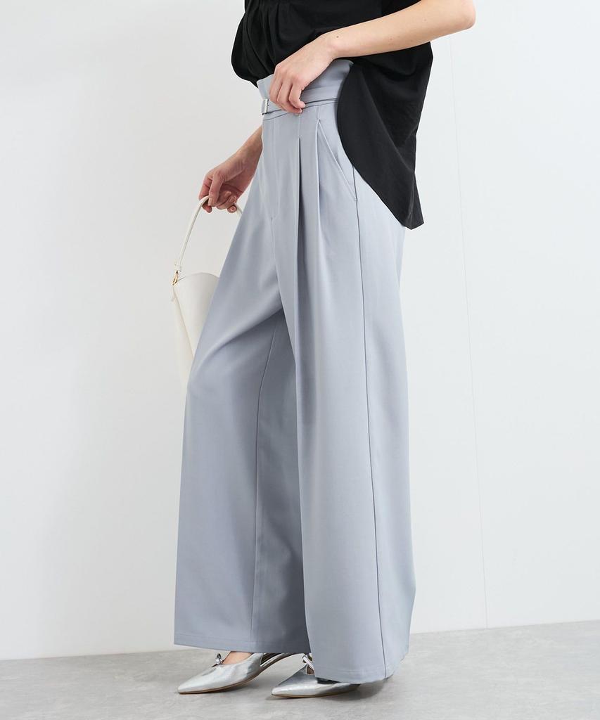 Bis Slacks with Belt Size Sax Women's Wrinkle-Resistant, Cool-to-the-Touch Wide-Leg Detail, BVS15100, (48)