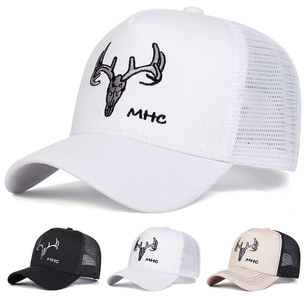 Unisex Antler MHC Embroidery Baseball Net Caps Outdoor Adjustable Spring and Summer Casual Sunscreen Hat Sports Cap