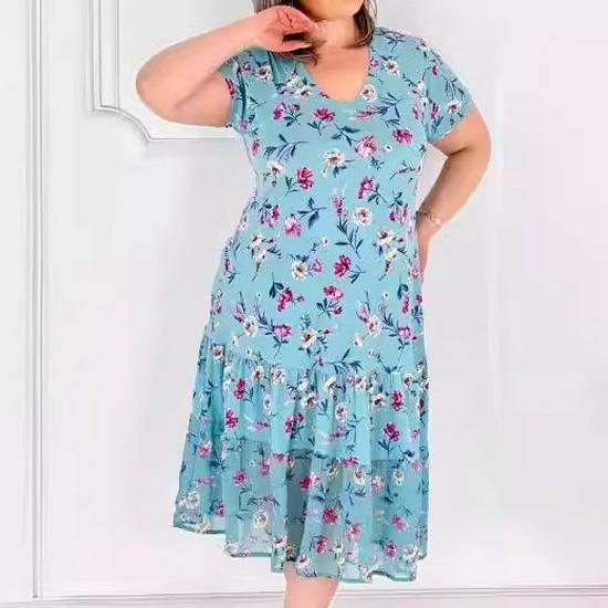 Европейское и американское платье с принтом 3X Large синий