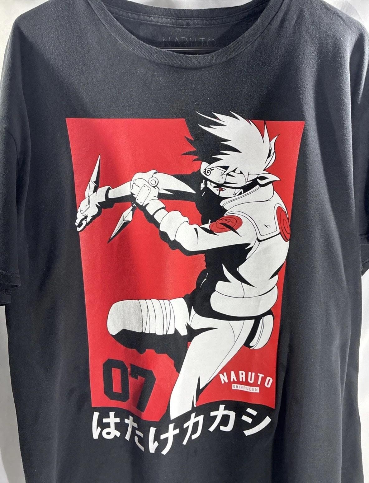 Naruto Shippuden Kakashi Anime Graphic T Shirt Mens XL Black Manga Tee Unisex T-Shirt XXXXL