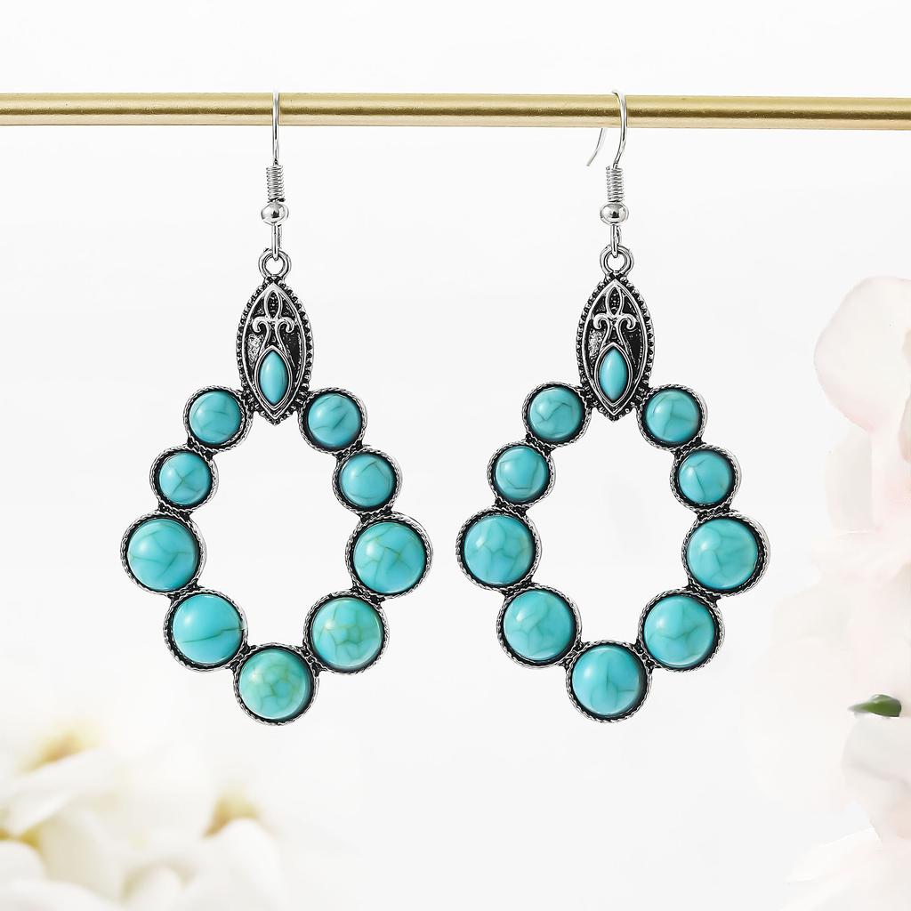 Exaggerated Earrings, Vintage Oval Turquoise Drop-Shaped Hollow Earrings, Earrings, Accessories