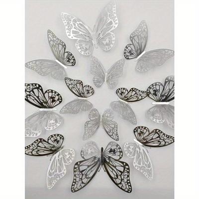12pcs/Set 3D Hollow Butterfly Wall Stickers, Cake Decorations, Wedding Decorations, Living Room Home Decor Easter Room Decor Wall Decor Bathroom