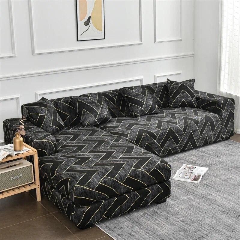 Geometric Printed Couch Cover Sofa Cover Elastic Slipcovers for Pets Chaselong Protector L Shape Anti-dust Machine Washable 1PC