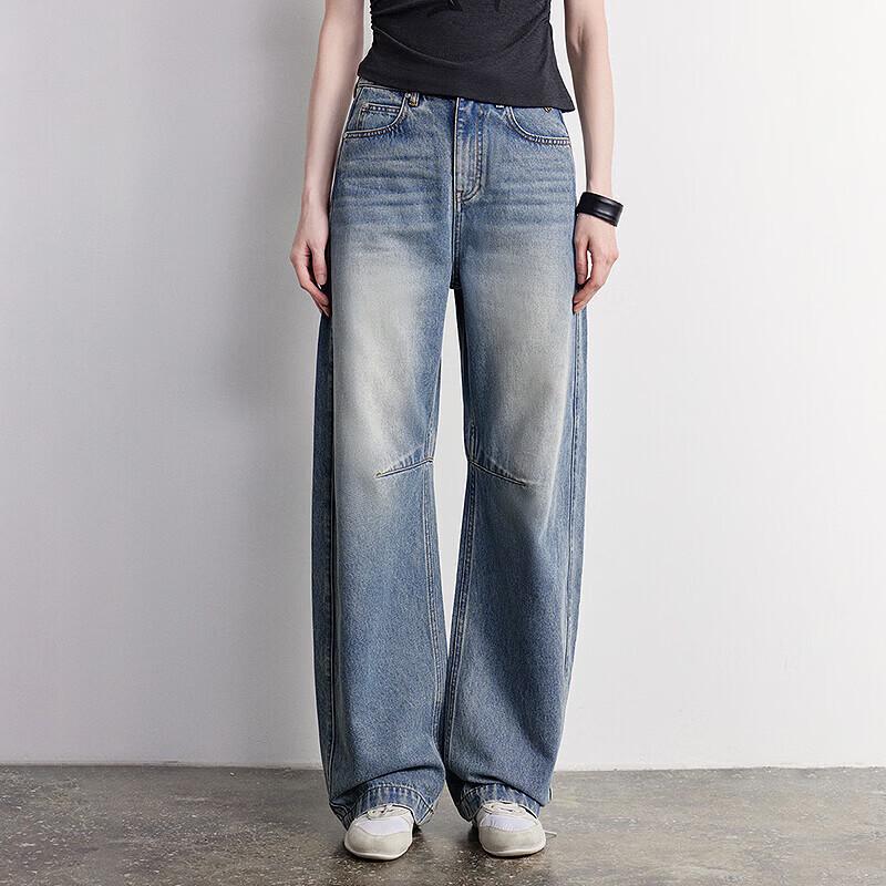 Chuyu Women's High-Waist Loose Denim Split Scythe Pants