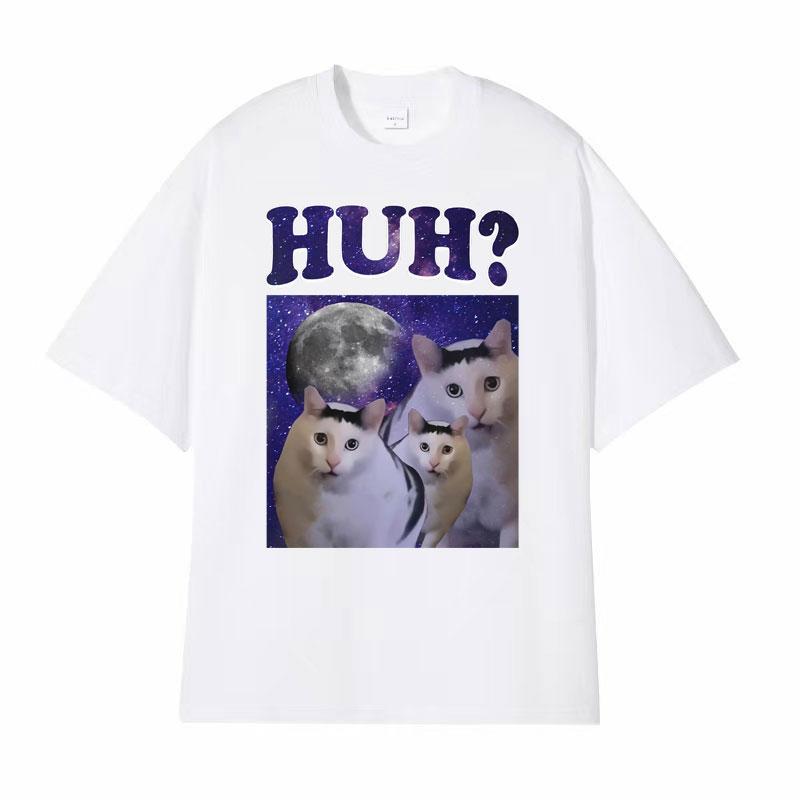 Funny Huh Meme Cat Humor T Shirt Trending Unisex Fashion Vintage Tee Shirt Unisexs Summer Casual Cotton Short Sleeve Tshirt Tops