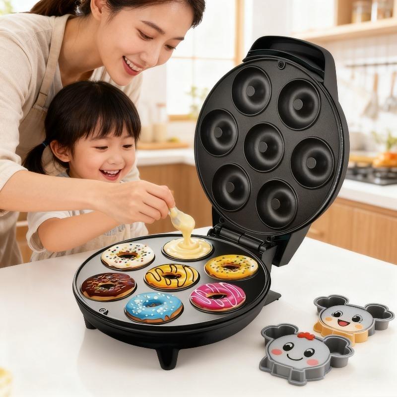 Donut Maker Makes 7 Doughnuts Nonstick with Indicator Light Temperature Control Household Cake Machine for Bakery Commercial Use