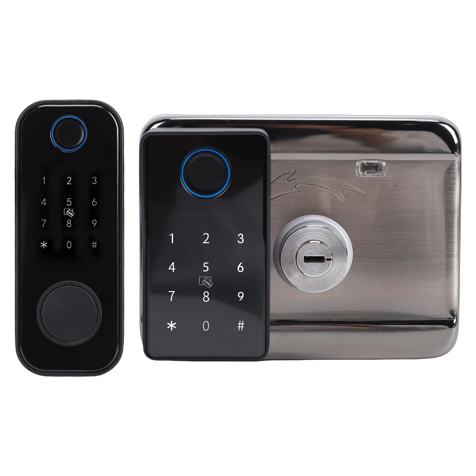 

Smart Gate Lock Double Sided Fingerprint Locks 5 Unlock Methods with Keypad Keys Card for Garden Fence Yard