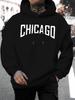 2025 Unisex Casual Versatile Style Fashion Hoodie, Personalized Chicago Letter Print - Casual Pullover, Kangaroo Pocket, Stretchy Fabric, Machine Wash