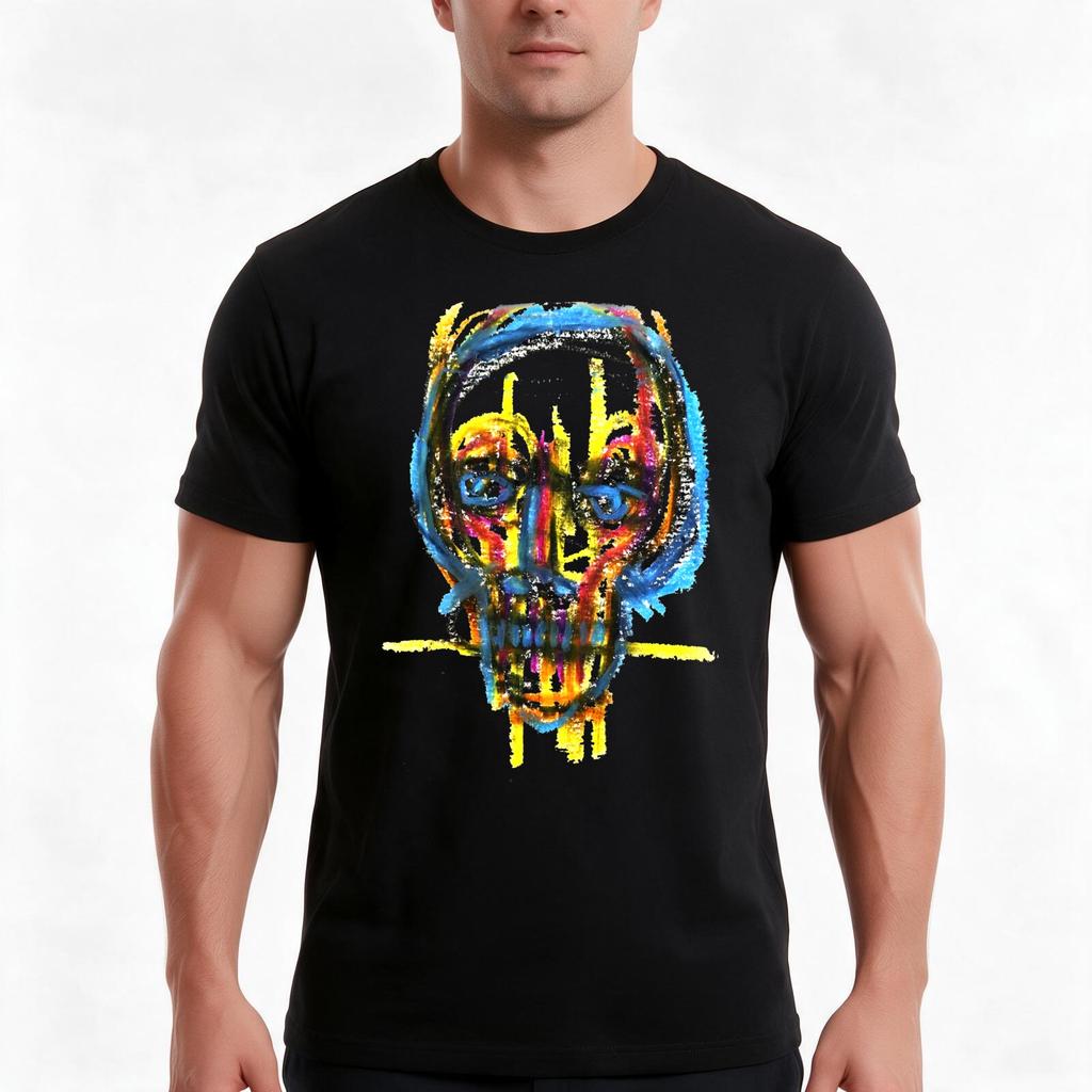 Oil Skull Tshirt Summer Casual Cotton Tee Oversized Streetwear Tops Vintage Graphic Print Loose Fit Short Sleeve