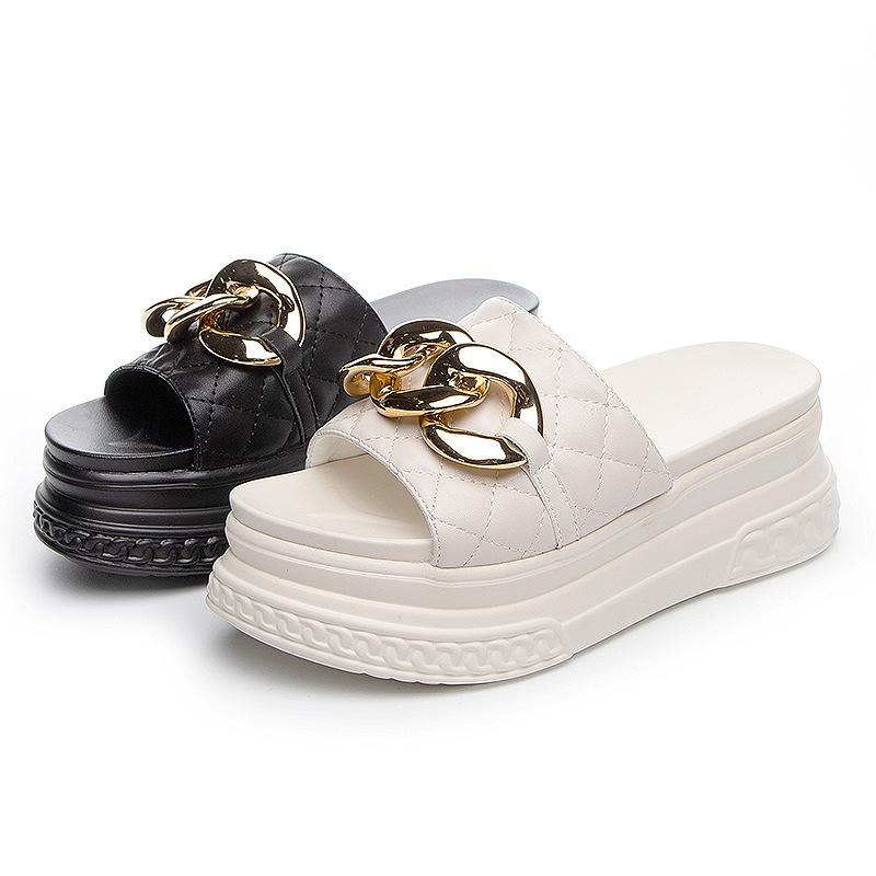 Sandals women's summer new slope heel thick-soled cool slippers outer wear horse buckle small fragrant style fashion Korean version trendy large size