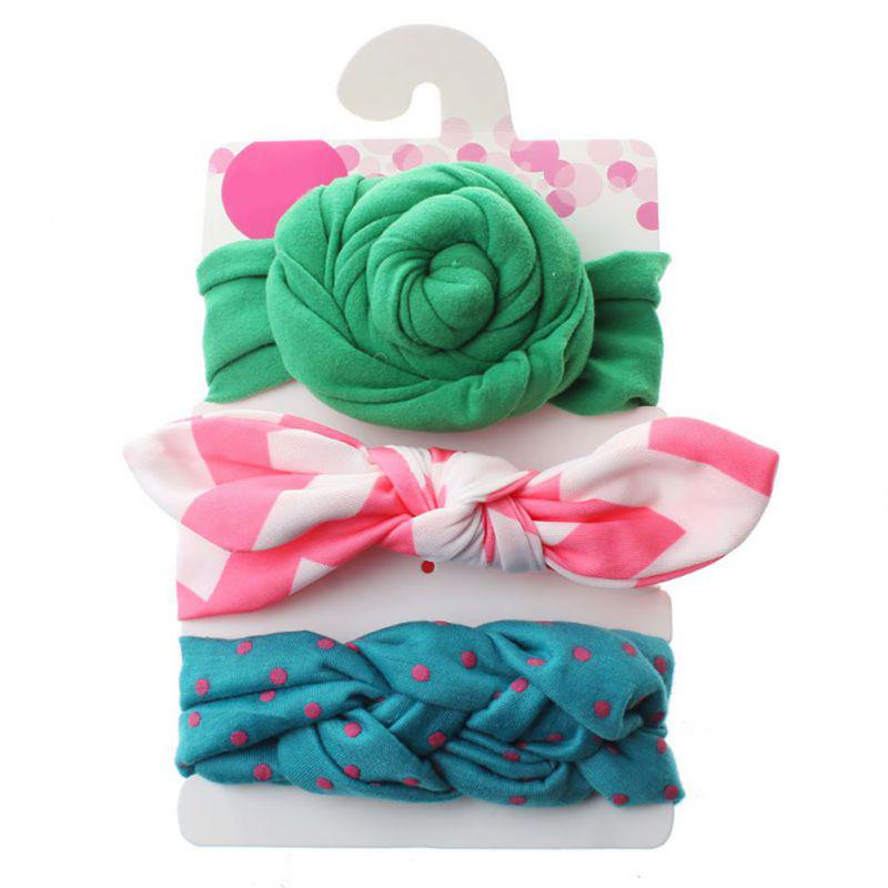 3Pcs/set Knot Rabbit Lovely Beautiful Sweet Headwear Kids Headband Girls Floral Bow Hairband