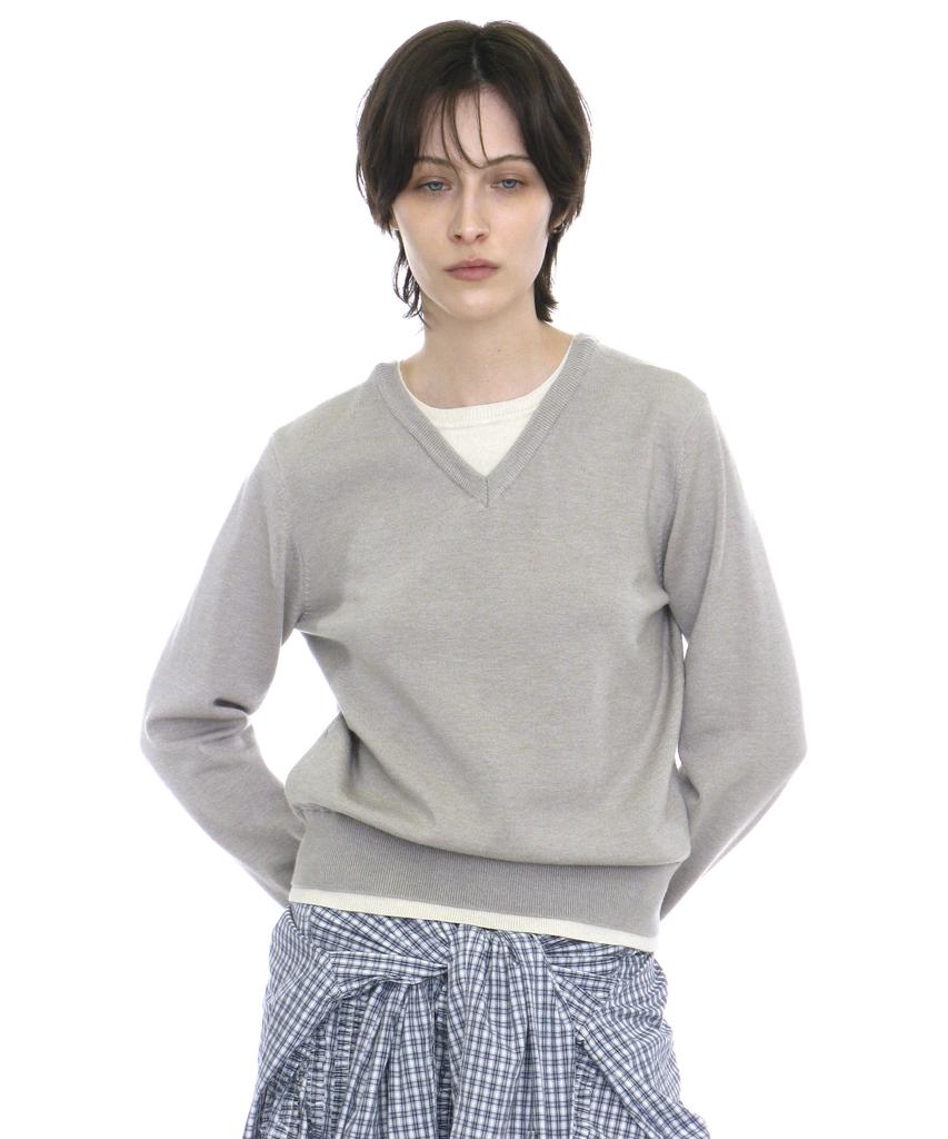 PARTIMENTO WOMEN Colorblock Double Layered Knit Sweater_Light Gray