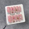 10Pcs Handmade Fake Nails Nude Pink Color Press On Nails Shiny Diamond Flower Designs Full Cover Reusable Nail for Girls&Women