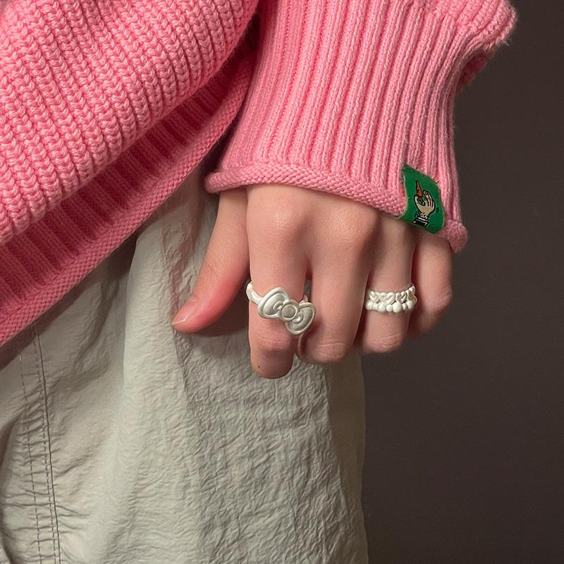 Matte Metal Bow Love Ring Female Niche Unique Personality Fashion Trend Temperament Versatile Ring Ring