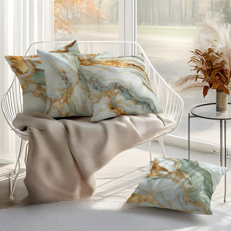 Green Gold Foil Marble Cushions Pillowcase Printed Polyester 45X45Cm Throw Pillow Cover Decorative Sofa Cushion Pillowslip Decor