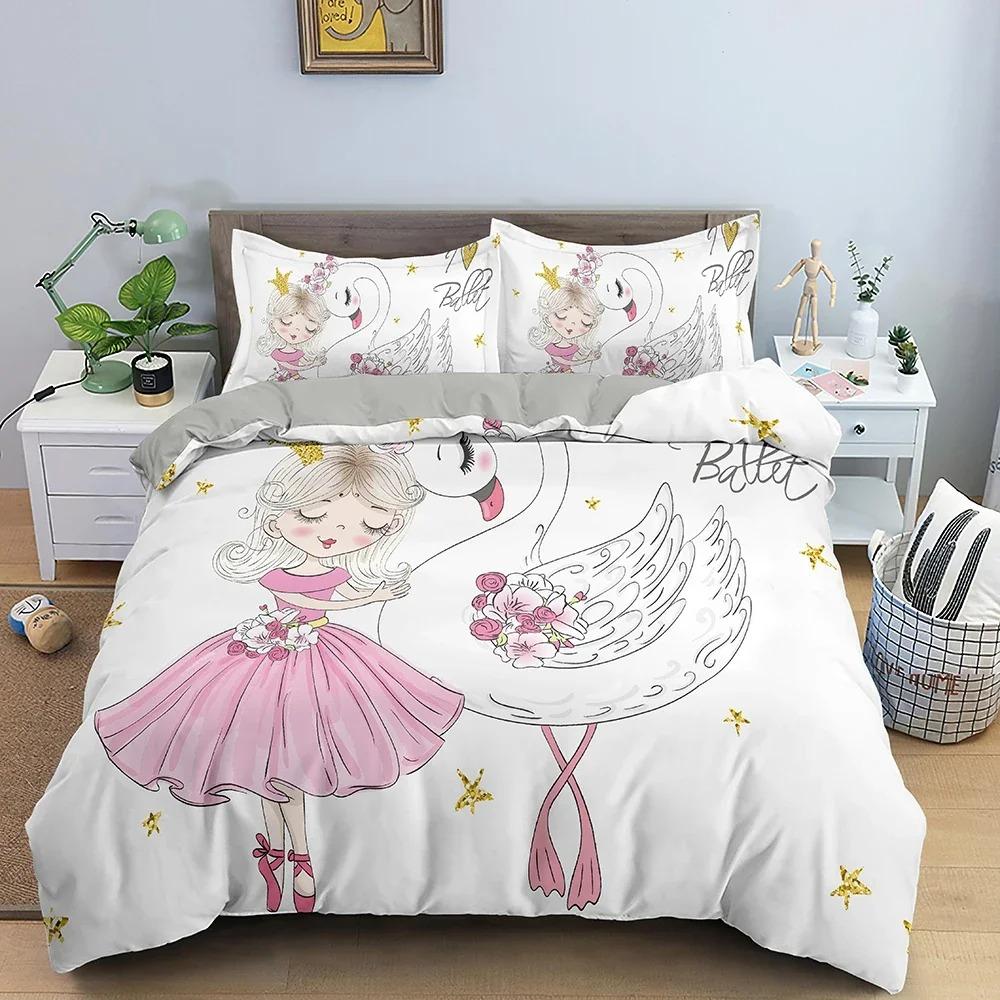 Capa de edredom para meninas dançando, conjunto de cama para meninas de balé, roupa de cama têxtil para casa, capa de edredom feminina macia, tamanho queen-king para crianças