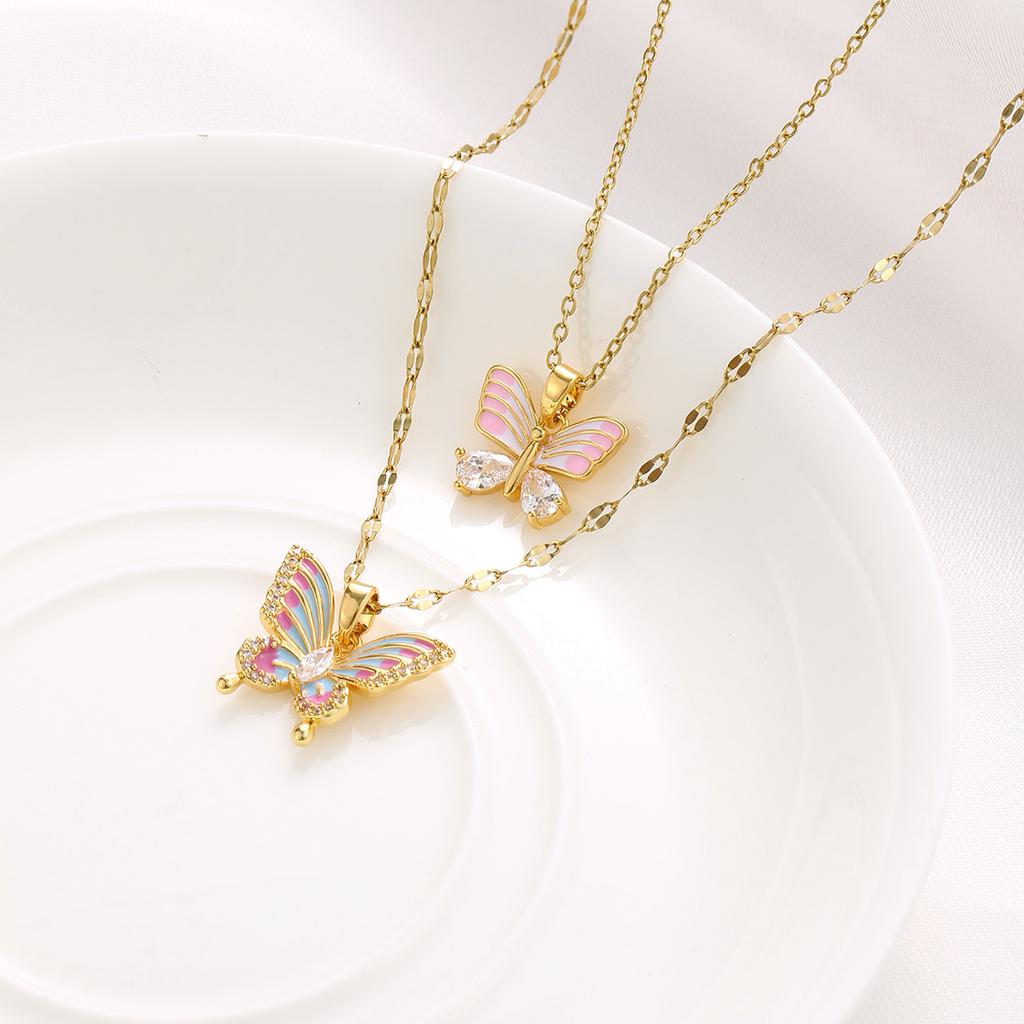 Elegantes Schmetterlings-Halsketten für Damen Modisch Einfach Trendig High-End Edelstahl Anhänger Leichter Luxus Schmuck
