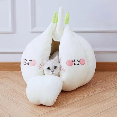 Cats Bed Cartoon Garlic Warm Cat Nest Cozy Cushion House Small and Medium-Sized Dog Doghouse Washable Cave Cats Beds Accessories